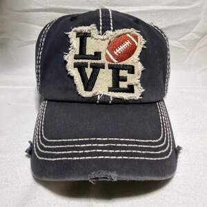 Love Football Hat Cap Baseball Strap Back Gray Mens One Size Distressed Patch